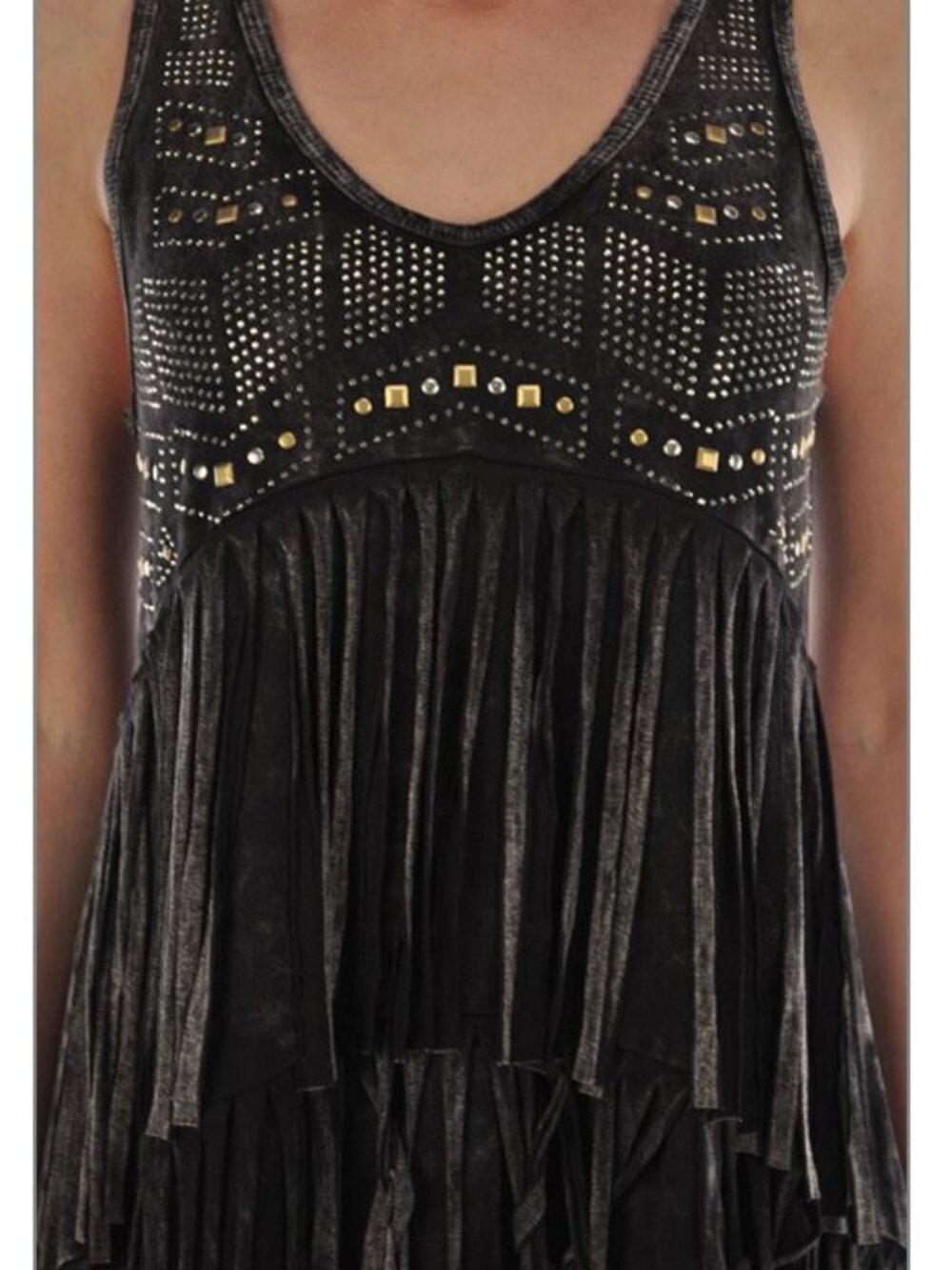 T Party fringe studded sleeveless top